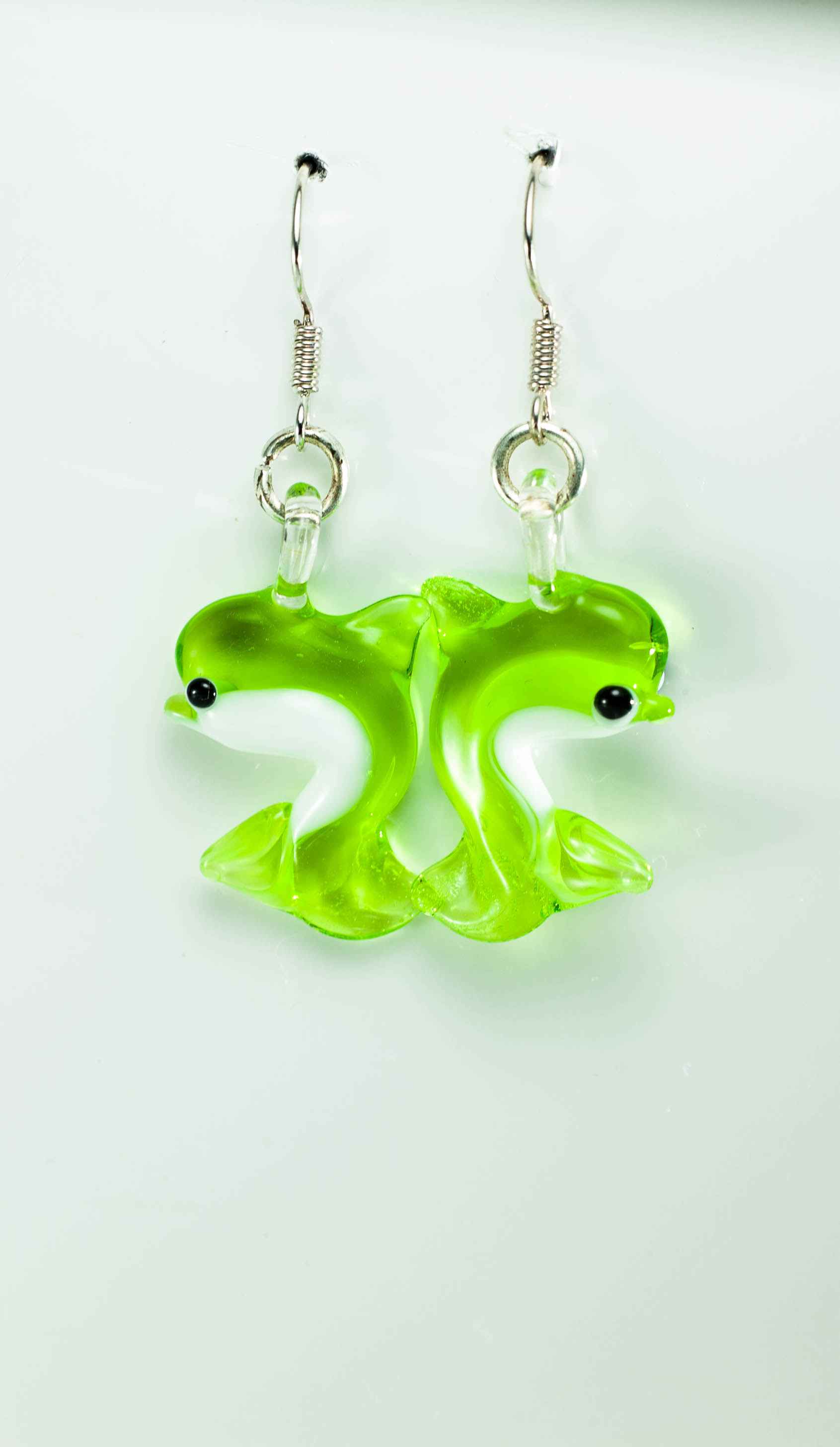 Naušnice Delfini zelena prozirna